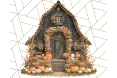 Fall Barn Clipart PNG With Pumpkins and Flowers, Autumn Png Product Image 2