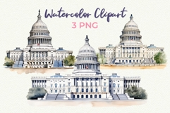 United States Capitol PNG 4th of July Watercolor Clipart Product Image 1