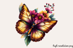 Butterfly Flowers Clipart PNG Product Image 1