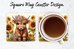 Highland Cow Mug coaster | Coaster | Sublimation Design Product Image 1