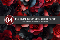 Red Black Gothic Rose Digital Paper Product Image 1