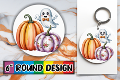 Blissful Keychain Round Design PNG, Pumpkin Watercolor Product Image 1