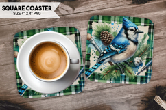 Cute Jay, Birds &amp; Others, Buffalo Plaid Square Coaster PNG Product Image 1