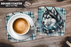 Cozy Dog Coaster, Buffalo Plaid Square Coaster PNG Product Image 1