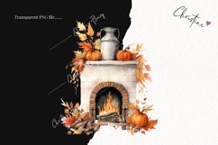 Watercolor Fall Farmhouse Fireplace Clipart | Watercolor PNG Product Image 2