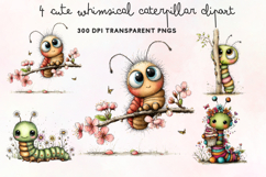 Cute Whimsical Caterpillar Clipart PNG Product Image 1