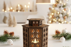 Laser Cut Christmas Lantern Wooden Snowflake Tealight Lamps Product Image 5