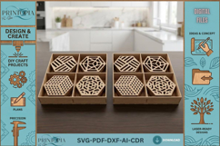 Geometric Laser Cut Coasters with Box Holder Set Modern Drin Product Image 1