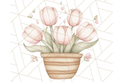 Pastel Pink Easter Bunny Egg and Flowers Clipart PNG Product Image 5
