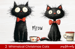 2 Whimsical Christmas Cats Clipart | Cute Holiday Cat PNG Product Image 1
