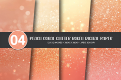 Peach Coral Glitter Bokeh Digital Paper Product Image 1