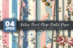 Vintage Floral Stripe Digital Paper Product Image 1