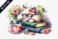 Books And Sleeping Cat Sublimation - Clipart PNG Design Product Image 1