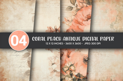 Coral Peach Antique Digital Paper Product Image 1