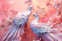 3D pastel pink floral peacock printable digital papers Product Image 6