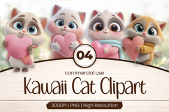 Heart Kawaii Cat Friends Clipart Sublimation PNG Product Image 1