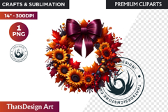 Sunflower Autumn Wreath - Rustic Farmhouse Harvest PNG Product Image 1
