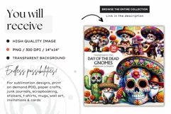 Day of the dead Gnome clipart, sugar skull sublimation gnome Product Image 3