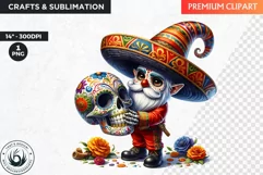 Day of the dead Gnome clipart, sugar skull sublimation gnome Product Image 1