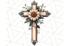 Faith Cross PNG with Flowers, Watercolor Religious Art Print Product Image 2