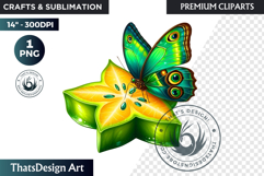 Vibrant Butterfly with Fruit PNG, Tropical Summer Clipart Product Image 1