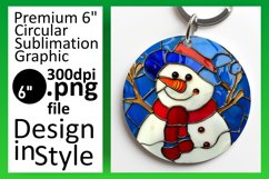 3D Snowman Stained Glass Holiday Round Design Keychan PNG Product Image 1