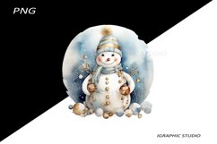 Blue Snowman Clipart, Gold and Blue Chistmas Clipart Product Image 1