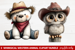2 Whimsical Western Animal Clipart | Cute Cowboy Animals PNG Product Image 1