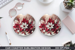 Cute Flowers Car Coaster Sublimation | Christmas Coaster PNG Product Image 1