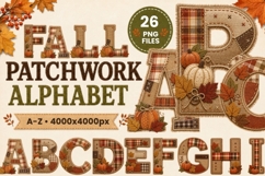 Fall Patchwork Alphabet PNG Bundle | Autumn Fabric Letter Product Image 1