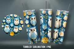 3D Tumbler Wrap Sublimation Designs PN|Blue & Owl & Flowers Product Image 2