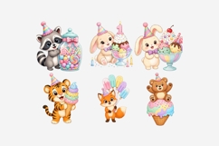 Ice Cream Birthday Clipart Bundle | Cute Animal Party PNG Product Image 3