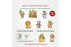 Safari Animals Birthday Clipart PNG, 12 Cute Jungle Animal Product Image 3