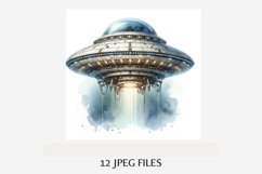Watercolor UFO Clipart Pack | 12 JPG Files, Flying Saucer Product Image 5