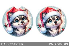 Wolf Car Coaster Sublimation. Christmas Car Coaster Design Product Image 1