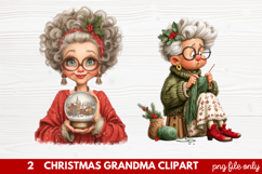 Christmas Grandma Clipart | Cute Holiday Granny PNG Illustra Product Image 1