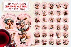 Christmas round coaster bundle Funny old lady sublimation Product Image 1