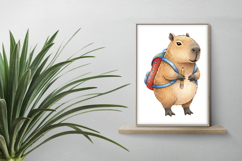 Cute Capybara with Backpack Holding a Pencil Watercolor PNG Product Image 2