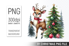 Watercolor Cute Christmas Reindeer Clipart PNG Bundle Product Image 5