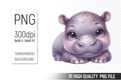 Cute Hippo Clipart PNG, Printable Animals, Wildlife Design Product Image 1