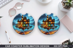 Mansion Car Coaster Sublimation |Halloween Coaster PNG Product Image 1