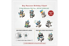Boy Raccoon Birthday Clipart PNG, 18 Cute Blue Birthday Product Image 3