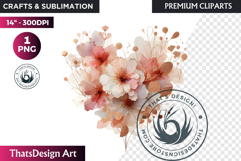 Rose Gold Pink flowers Clipart, Abstract Flowers Wedding PNG Product Image 1