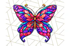 Stained Glass Hearts and Butterflies Clipart PNG Product Image 2