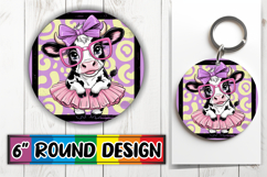 Bright Keychain Sublimation Circle, Cute Cow Product Image 1