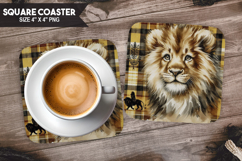 Lion, Wild Animals, Buffalo Plaid Square Coaster PNG Product Image 1