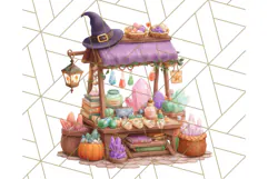 Halloween Witch House Clipart PNG with Potions and Brooms Product Image 2