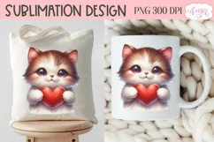 Cute cat holding a heart PNG design for Valentine's Day Product Image 2