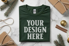Gildan 64000 Forest Green Folded Christmas Flat Lay T-shirt Product Image 1