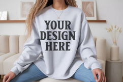 Ash Gildan 18000 Crewnwck Sweatshirt Mockup, gildan 18000 Product Image 1